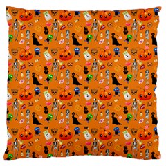 Halloween Treats Pattern Orange Large Flano Cushion Case (two Sides) by snowwhitegirl