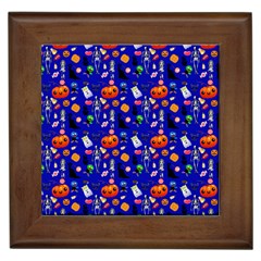 Halloween Treats Pattern Blue Framed Tiles by snowwhitegirl