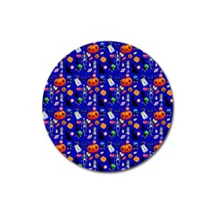 Halloween Treats Pattern Blue Magnet 3  (round) by snowwhitegirl