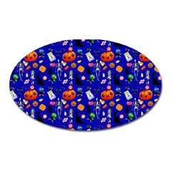 Halloween Treats Pattern Blue Oval Magnet by snowwhitegirl