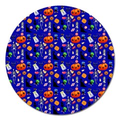 Halloween Treats Pattern Blue Magnet 5  (round) by snowwhitegirl