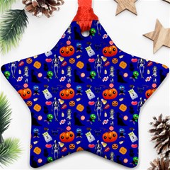 Halloween Treats Pattern Blue Star Ornament (two Sides) by snowwhitegirl