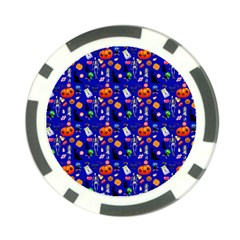 Halloween Treats Pattern Blue Poker Chip Card Guard by snowwhitegirl