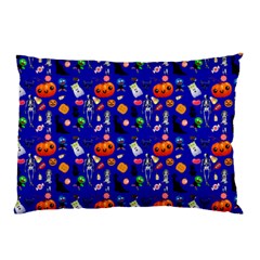 Halloween Treats Pattern Blue Pillow Case by snowwhitegirl