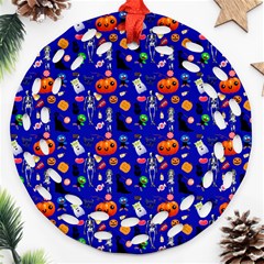 Halloween Treats Pattern Blue Round Filigree Ornament (two Sides) by snowwhitegirl