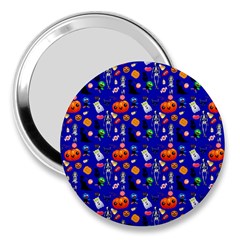 Halloween Treats Pattern Blue 3  Handbag Mirrors by snowwhitegirl