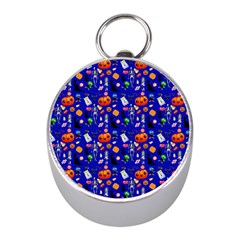 Halloween Treats Pattern Blue Mini Silver Compasses