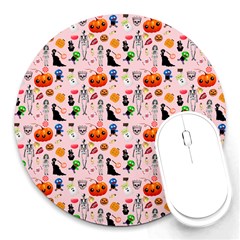 Halloween Treats Pattern Pink Round Mousepads by snowwhitegirl