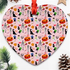 Halloween Treats Pattern Pink Ornament (heart) by snowwhitegirl