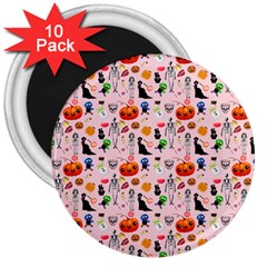 Halloween Treats Pattern Pink 3  Magnets (10 Pack)  by snowwhitegirl