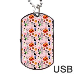 Halloween Treats Pattern Pink Dog Tag Usb Flash (two Sides) by snowwhitegirl