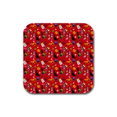 Halloween Treats Pattern Red Rubber Square Coaster (4 Pack)  by snowwhitegirl