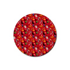 Halloween Treats Pattern Red Rubber Coaster (Round) 