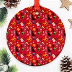 Halloween Treats Pattern Red Round Ornament (Two Sides) Front