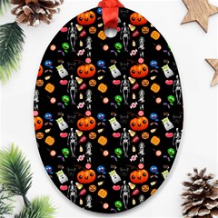 Halloween Treats Pattern Black Ornament (oval) by snowwhitegirl