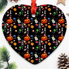 Halloween Treats Pattern Black Ornament (heart) by snowwhitegirl