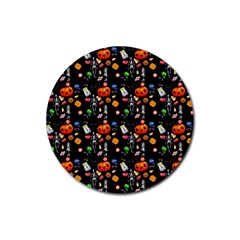 Halloween Treats Pattern Black Rubber Round Coaster (4 Pack)  by snowwhitegirl