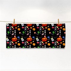 Halloween Treats Pattern Black Hand Towel by snowwhitegirl