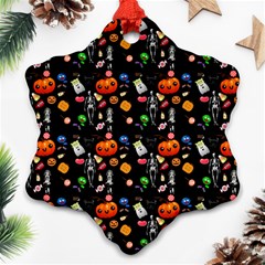 Halloween Treats Pattern Black Ornament (snowflake) by snowwhitegirl