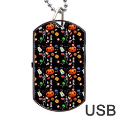 Halloween Treats Pattern Black Dog Tag Usb Flash (two Sides) by snowwhitegirl