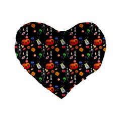 Halloween Treats Pattern Black Standard 16  Premium Heart Shape Cushions by snowwhitegirl