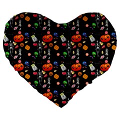 Halloween Treats Pattern Black Large 19  Premium Flano Heart Shape Cushions by snowwhitegirl