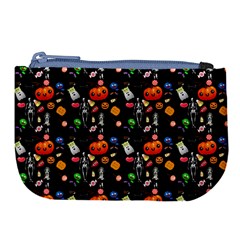 Halloween Treats Pattern Black Large Coin Purse