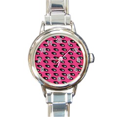 Eyes Dark Pink Round Italian Charm Watch by snowwhitegirl