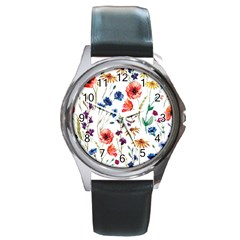 Rainbow flowers Round Metal Watch