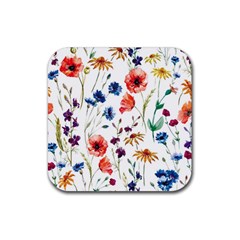 Rainbow flowers Rubber Coaster (Square) 