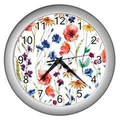 Rainbow flowers Wall Clock (Silver)