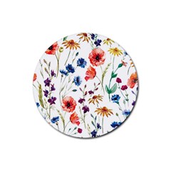 Rainbow flowers Rubber Round Coaster (4 pack) 