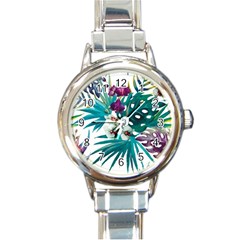 Monstera flowers Round Italian Charm Watch