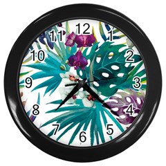 Monstera flowers Wall Clock (Black)