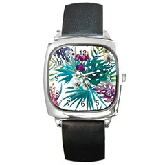 Monstera flowers Square Metal Watch