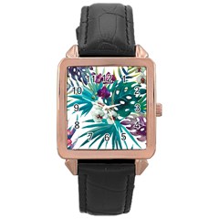 Monstera flowers Rose Gold Leather Watch 