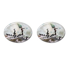 Cute Fairy Dancing On A Piano With Butterflies And Birds Cufflinks (oval) by FantasyWorld7