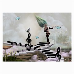 Cute Fairy Dancing On A Piano With Butterflies And Birds Large Glasses Cloth by FantasyWorld7