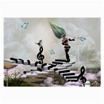 Cute fairy dancing on a piano with butterflies and birds Large Glasses Cloth (2-Side) Back