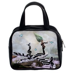 Cute Fairy Dancing On A Piano With Butterflies And Birds Classic Handbag (two Sides) by FantasyWorld7