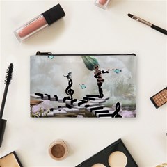 Cute Fairy Dancing On A Piano With Butterflies And Birds Cosmetic Bag (small) by FantasyWorld7