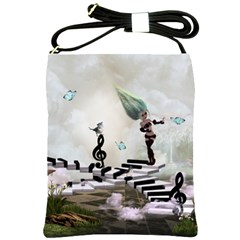 Cute Fairy Dancing On A Piano With Butterflies And Birds Shoulder Sling Bag by FantasyWorld7