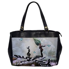 Cute Fairy Dancing On A Piano With Butterflies And Birds Oversize Office Handbag by FantasyWorld7