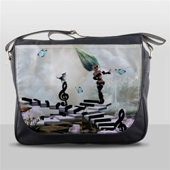 Cute Fairy Dancing On A Piano With Butterflies And Birds Messenger Bag by FantasyWorld7