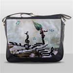 Cute fairy dancing on a piano with butterflies and birds Messenger Bag Front