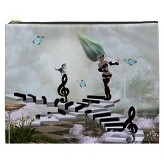 Cute Fairy Dancing On A Piano With Butterflies And Birds Cosmetic Bag (xxxl) by FantasyWorld7