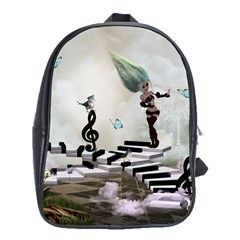 Cute Fairy Dancing On A Piano With Butterflies And Birds School Bag (xl) by FantasyWorld7