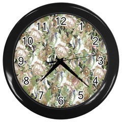 Romantic Beige Flowers Wall Clock (black) by retrotoomoderndesigns