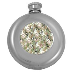 Romantic Beige Flowers Round Hip Flask (5 Oz) by retrotoomoderndesigns