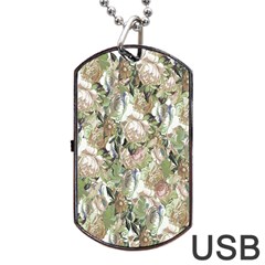 Romantic Beige Flowers Dog Tag Usb Flash (one Side) by retrotoomoderndesigns